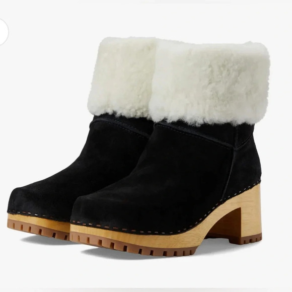 MIA Jildie Wooden Sheep Fur Clogs Sz 8 Black - Picture 1 of 11